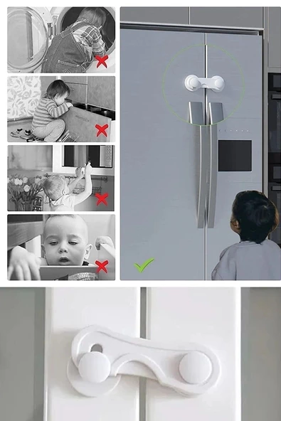 8 Adet Çok Amaçlı Çift Kapaklı Dolap Için Çocuk Bebek Güvenlik Set Emniyet Mandallı Koruma Kilit - 7