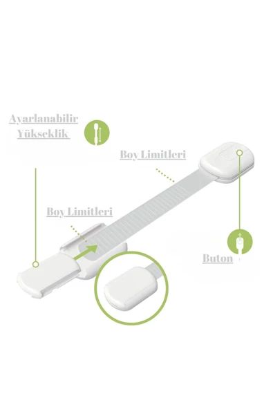 6 Adet Kolay Montaj İz Bırakmaz Yapışkanlı Ayarlanabilir Boyut Çok Amaçlı Dolap Ve Kapı Kilidi - 6