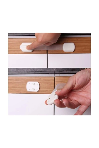 A Kalite 2 Adet iz Bırakmaz Yapışkanlı Ayarlanabilir Boyut  Dolap Ve Kapı Kilidi Bebek Güvenlik - 6