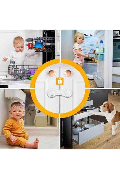 8 Adet Çok Amaçlı Çift Kapaklı Dolap Için Çocuk Bebek Güvenlik Set Emniyet Mandallı Koruma Kilit - 5