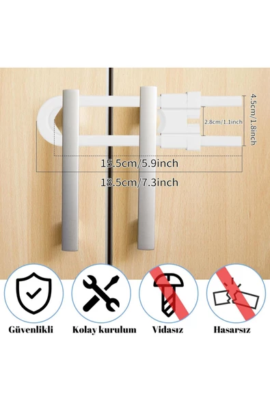 Montajsız 2 Adet Raylı Dolap Kilidi Çocuk Bebek Güvenliği Emniyet Kilidi Çocuk Bebek Güvenlik - 2