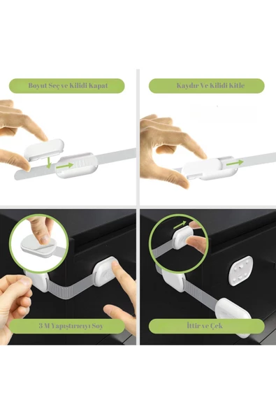 6 Adet Kolay Montaj İz Bırakmaz Yapışkanlı Ayarlanabilir Boyut Çok Amaçlı Dolap Ve Kapı Kilidi - 3