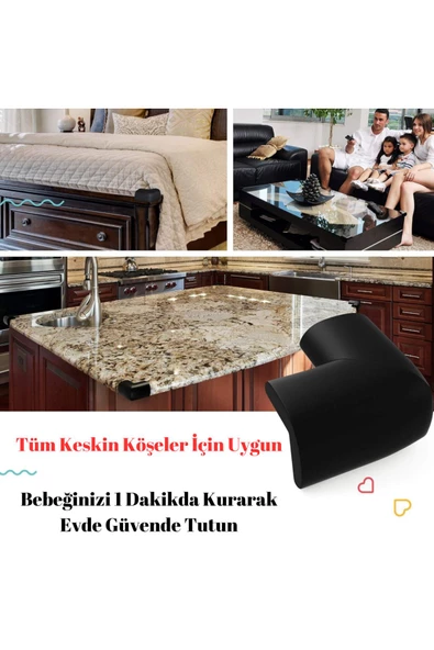 8 Adet 3m Marka Bant Hediyeli Kauçuk Masa Sehpa Köşe Koruyucu Siyah (EV OFİS İŞ YERİ) Bebek Çocuk - Resim 2