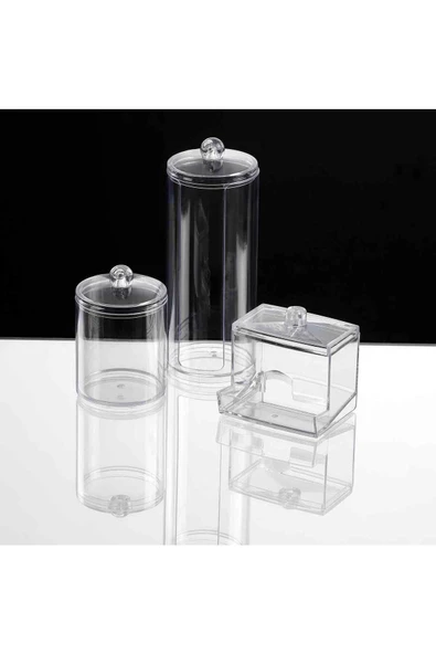 3 Lü Kapaklı Makyaj Organizeri Pamukluk Disklik Çok Amaçlı Makyaj Organizeri - 2