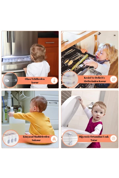 2 Adet İz Bırakmaz Bebek Güvenlik Dolap Çekmece Kilit Bebek Emniyet Kilidi Çok Amaçlı Kilit Bebek - 7