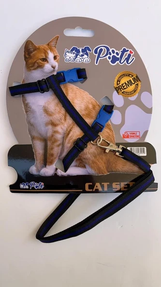 Pati Yavru Köpek ve Kedi Gezdirme Takım Tasması (Ayarlanabilir) Siyah-Lacivert ürün görseli