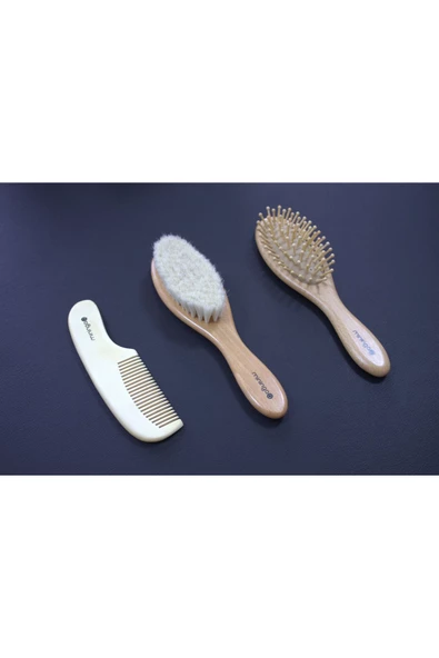 Keçi Kıllı Bebek Fırça Ve Tarağı 3'lü Set Doğal Keçi Kıllı Fırça, Ahşap Masaj Tarağı Ve Tarak - 5