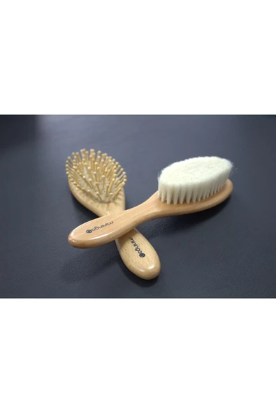 Keçi Kıllı Bebek Fırça Ve Tarağı 3'lü Set Doğal Keçi Kıllı Fırça, Ahşap Masaj Tarağı Ve Tarak - 3