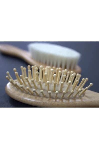 Keçi Kıllı Bebek Fırça Ve Tarağı 3'lü Set Doğal Keçi Kıllı Fırça, Ahşap Masaj Tarağı Ve Tarak - 4