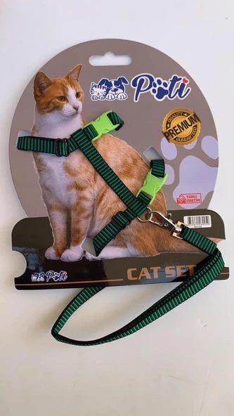 Pati Yavru Köpek ve Kedi Gezdirme Takım Tasması (Ayarlanabilir) Yeşil Şeritli ürün görseli
