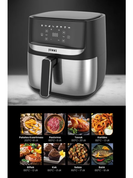 Homms H20 1700 Watt Xl Dijital Dokunmatik 8 Ön Programlı Airfryer Yağsız Kızartma Sıcak Hava Fritöz - 2