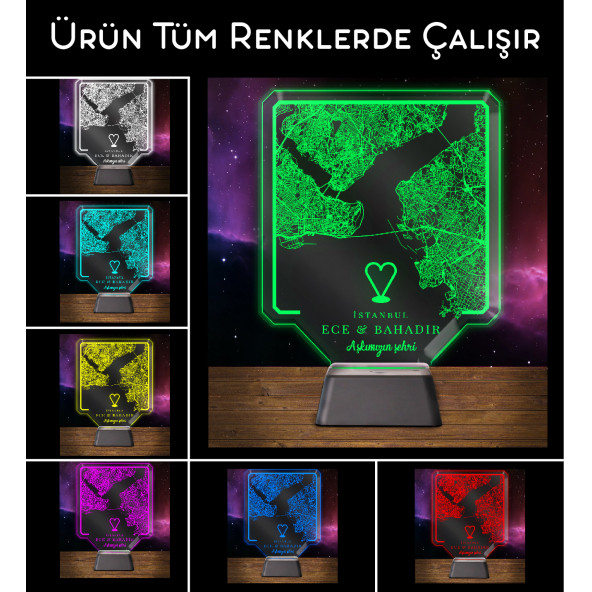 İstanbul Haritası Üç Boyutlu Doğum Günü Hediyesi Gece Lambası(MAP3) - 2