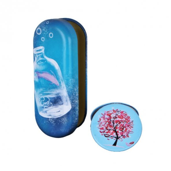 Metal Gözlük Kutusu Çift Taraflı Ayna Set