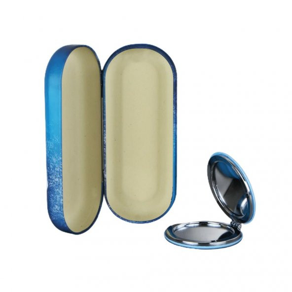 Metal Gözlük Kutusu Çift Taraflı Ayna Set - 2