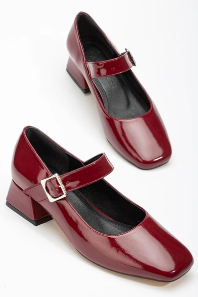 ST-006 Bordo Rugan Günlük 4 cm Topuklu Bayan Ayakkabı - 5