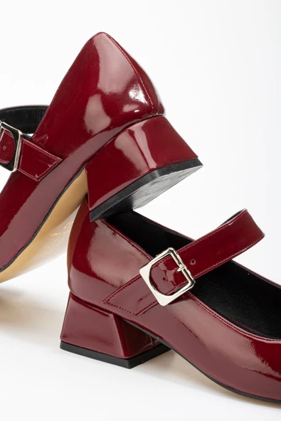 ST-006 Bordo Rugan Günlük 4 cm Topuklu Bayan Ayakkabı - 4