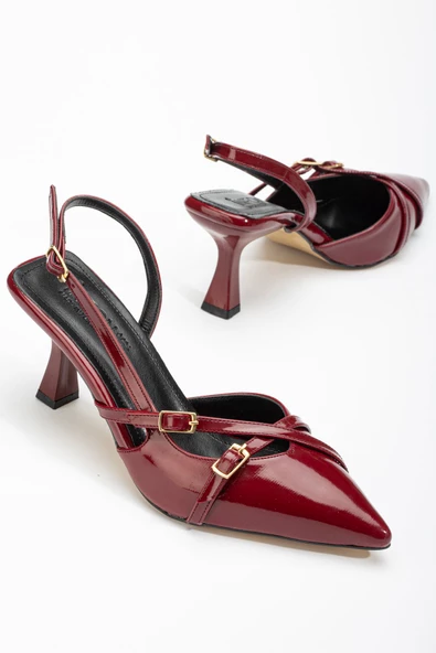 ST-005 Bordo Rugan Günlük 7 cm Topuklu Bayan Ayakkabı - 4