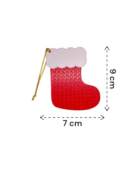 Yılbaşı Çam Ağacı Süsleri Kırmızı Beyaz Çorap 4 Adet 9 x 7 cm - 4