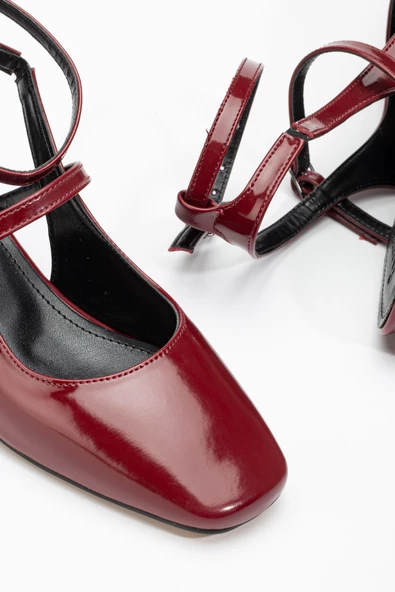 ST-003 Bordo Rugan Günlük 4 cm Topuklu Bayan Ayakkabı - 5
