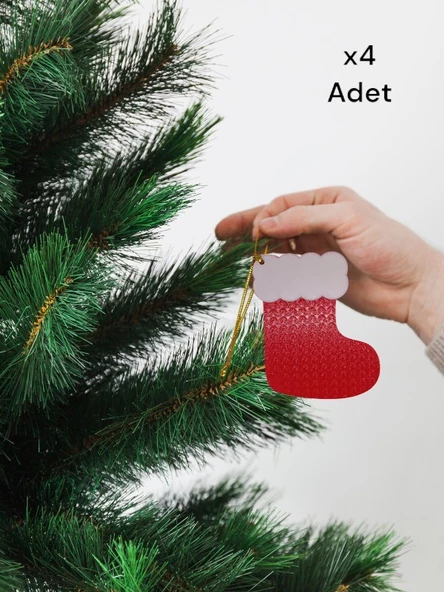 Yılbaşı Çam Ağacı Süsleri Kırmızı Beyaz Çorap 4 Adet 9 x 7 cm - 3