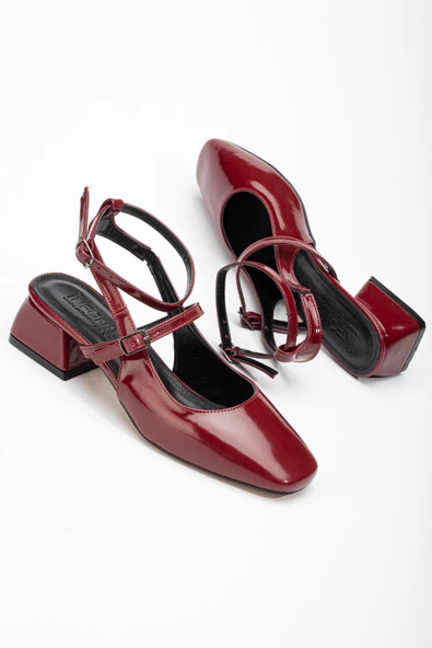 ST-003 Bordo Rugan Günlük 4 cm Topuklu Bayan Ayakkabı - 4