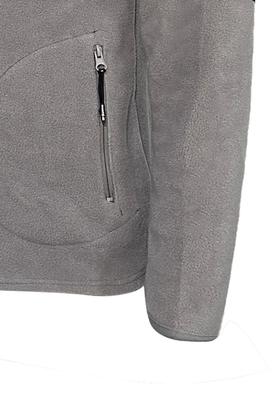 Erkek Regular Fit Fermuarlı Cepli Battal Büyük Beden Polar Gri Sweatshirt - 3