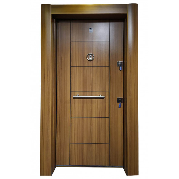 3654 Ahşap Kaplama Düz Model Daire Giriş Kapısı, Çelik Kapı, Villa Kapısı