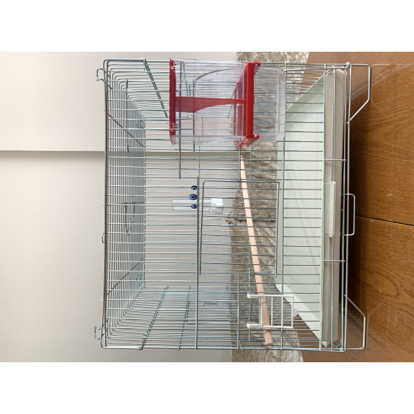 Muhabbet Kuşu Üretim Kafesi ( Akıllı yemlik, suluk, ahşap tünek dahil ) kampanya kalın telli - 2