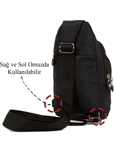 Unisex Siyah Su Geçirmez Krinkıl Çapraz Askılı Bel Omuz Çanta Göğüs Seyahet Günlük Bodybag - 2