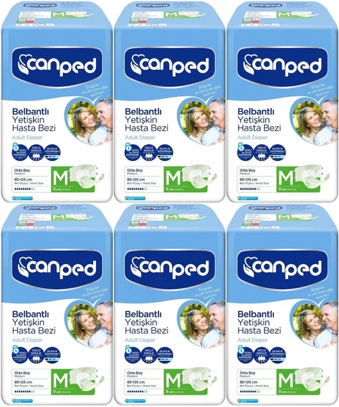 Canped Hasta Bezi Yetişkin Bel Bantlı Polietilen Medium-M Orta Boy 54 Adet (6PK*9)