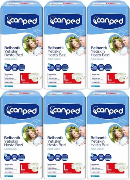 Canped Hasta Bezi Yetişkin Bel Bantlı Polietilen L-Large Büyük Boy 42 Adet (6PK*7)