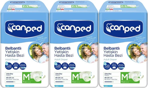 Canped Hasta Bezi Yetişkin Bel Bantlı Polietilen Medium-M Orta Boy 27 Adet (3PK*9) ürün görseli