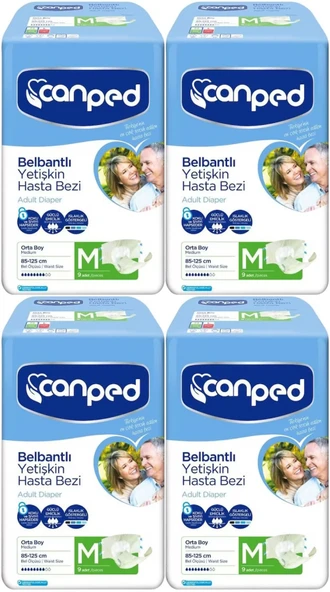 Canped Hasta Bezi Yetişkin Bel Bantlı Polietilen Medium-M Orta Boy 36 Adet (4PK*9) - 1
