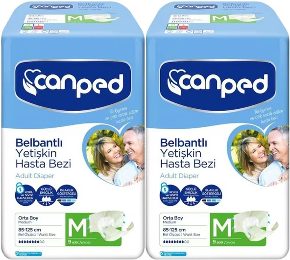 Canped Hasta Bezi Yetişkin Bel Bantlı Polietilen Medium-M Orta Boy 18 Adet (2PK*9)