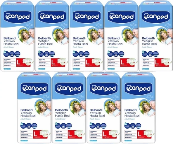 Canped Hasta Bezi Yetişkin Bel Bantlı Polietilen L-Large Büyük Boy 63 Adet (9PK*7)