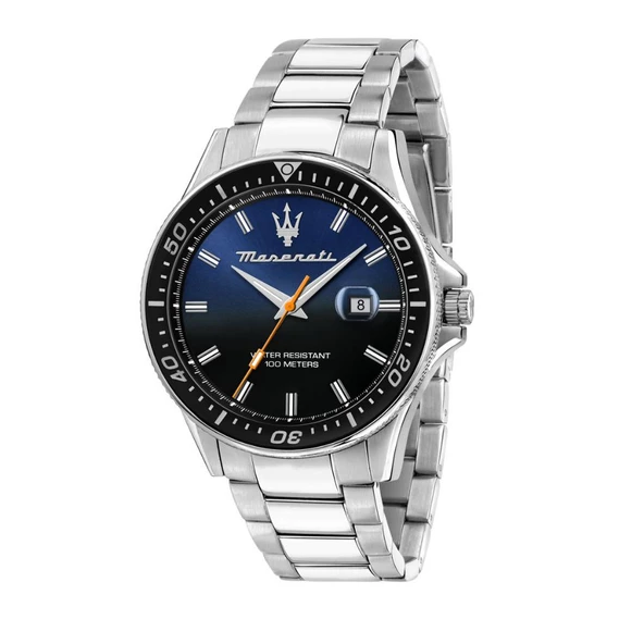 Maserati R8853140001 Çelik 10 Atm Su Geçirmez İtalyan Dizayn Takvimli Mercekli Takvim Camı Vidalı Tepe Döner Bezel Metalik Renk Erkek Kol Saati