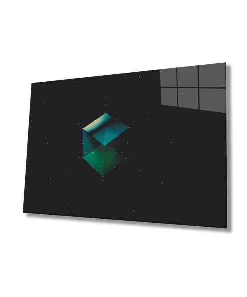 Yeşil Küp Dekoratif ve Modern Cam Tablo   Green Cube ürün görseli