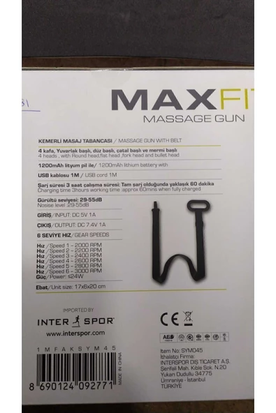 MAXFIT MAXFIT MAXFIT MASAJ TABANCASI 4 BAŞLIK 1 MASAJ KEMERİ