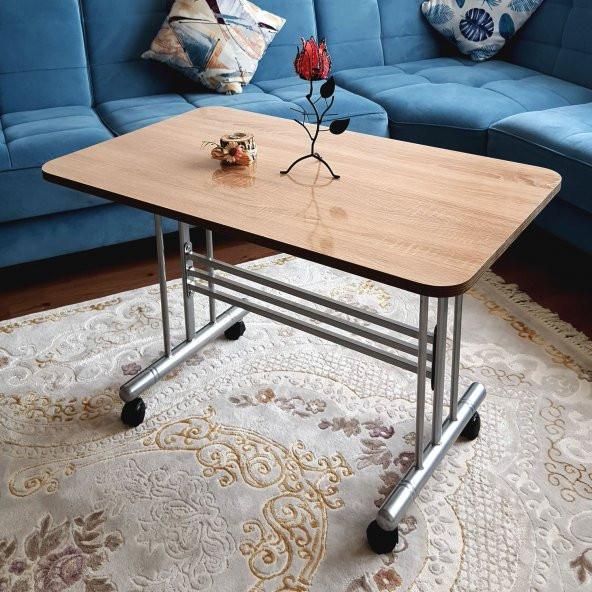 Tekerlekli Masa Orta Sehpa Zigon 70x110 Cm Metal Ayak Somon - 1