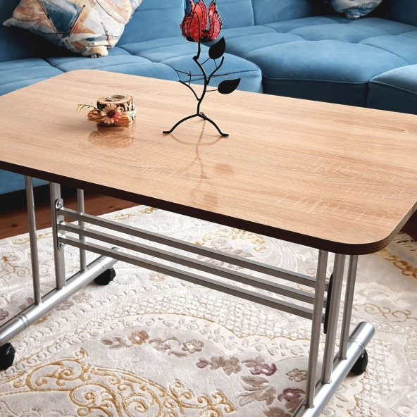 Tekerlekli Masa Orta Sehpa Zigon 70x110 Cm Metal Ayak Somon - 2