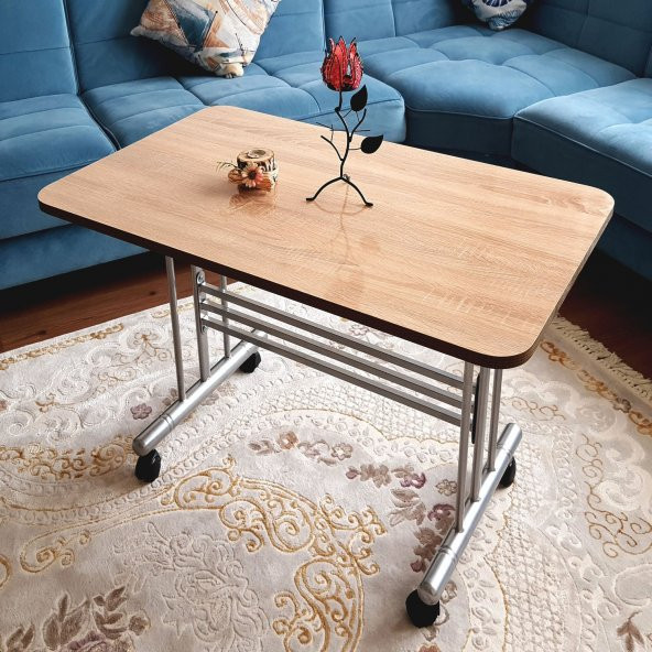 Tekerlekli Masa Orta Sehpa Zigon 70x110 Cm Metal Ayak Somon - 3