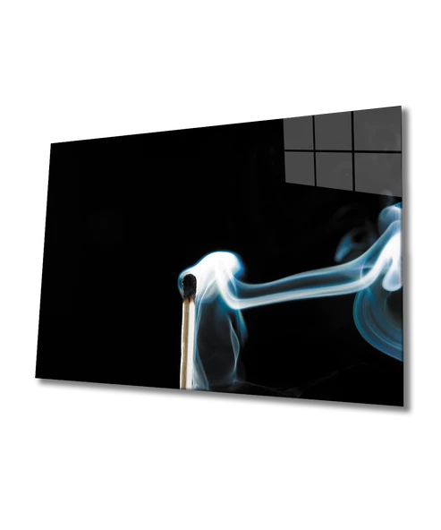 Siyah Arka Fon Kibrit ve Duman  Dekoratif ve Modern Cam Tablo ürün görseli