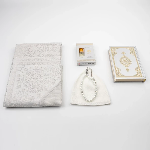 Takke + Esans + Tesbih + Seccade + Kuran Hediye Seti (Çanta Boy, Gri) - Resim 3