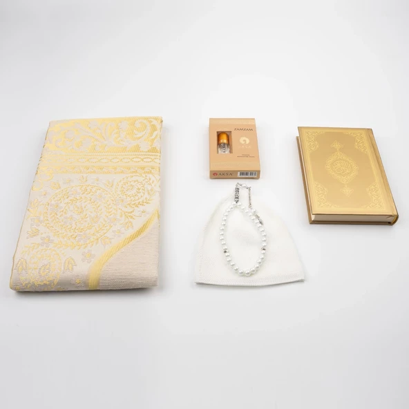 Takke + Esans + Tesbih + Seccade + Kuran Hediye Seti (Çanta Boy, Gold) - 3