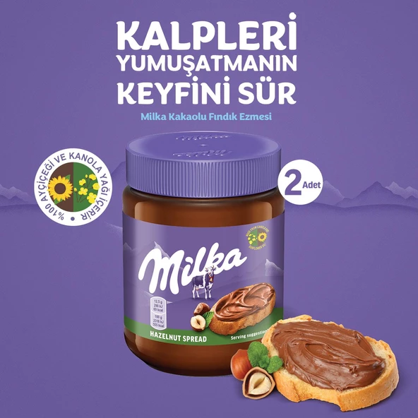 Milka Spread Hazelnut Sürülebilir Çikolata Kakaolu Fındık Ezmesi 350 gr - 2 Adet