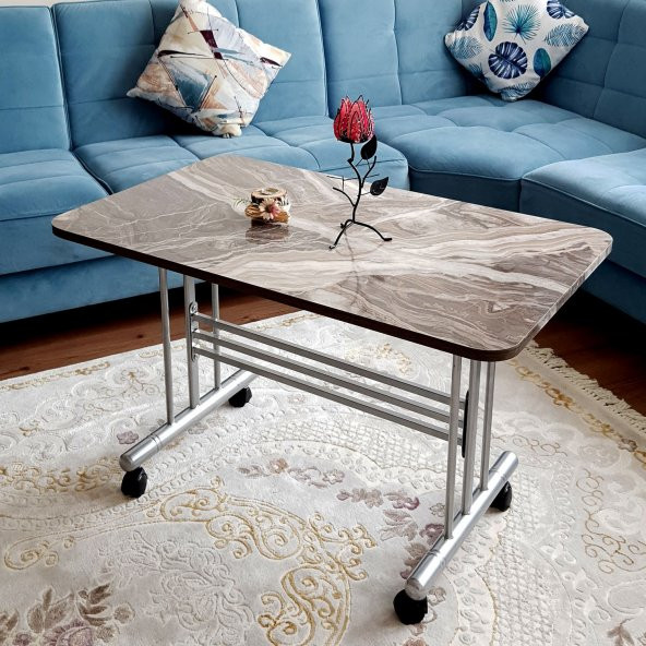 Tekerlekli Masa Orta Sehpa 60x100Cm Metal Ayak Güdüm Mermer Desen - 1