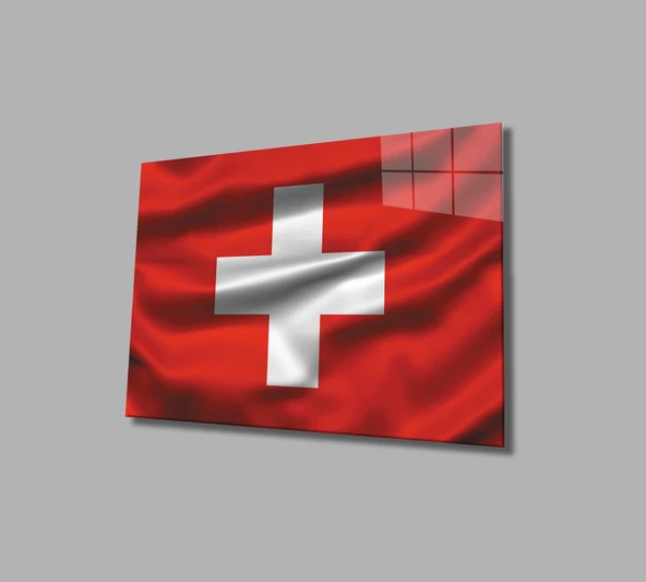 İsviçre Dekoratif ve Modern Cam Tablo Swiss Flag ürün görseli