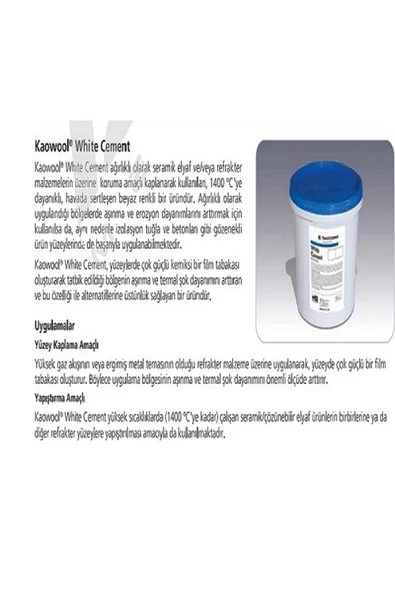 KAAOWOOL WHİTE CEMMENT 1400 C 5 LİTRE (SERMAİK VE PORSELEN FIRIN ELYAF, FİBER SERTLEŞTİRME ÜRÜNÜ) - 3