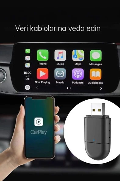 TORİMA TAB06 Mini 2in1 Kablosuz Carplay Usb ve Type-c Uyumlu Araç Multimedya Dönüştürücü Adaptörü - 6
