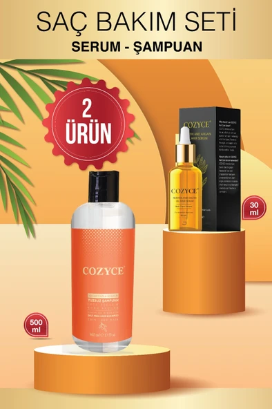 COZYCE SAÇ BAKIM SERUMU 30 ML +İNCE TELLİ KURU SAÇLAR İÇİN ARGAN-KERATİNLİ TUZSUZ ŞAMPUAN 500ML